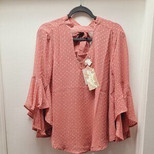 Band of Gypsies Pink Textured Bell Sleeve Blouse NWT